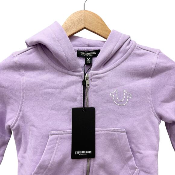 NWT True Religion Girls Stitch Logo Zip Hoodie Purple Size XS - Picture 3 of 7